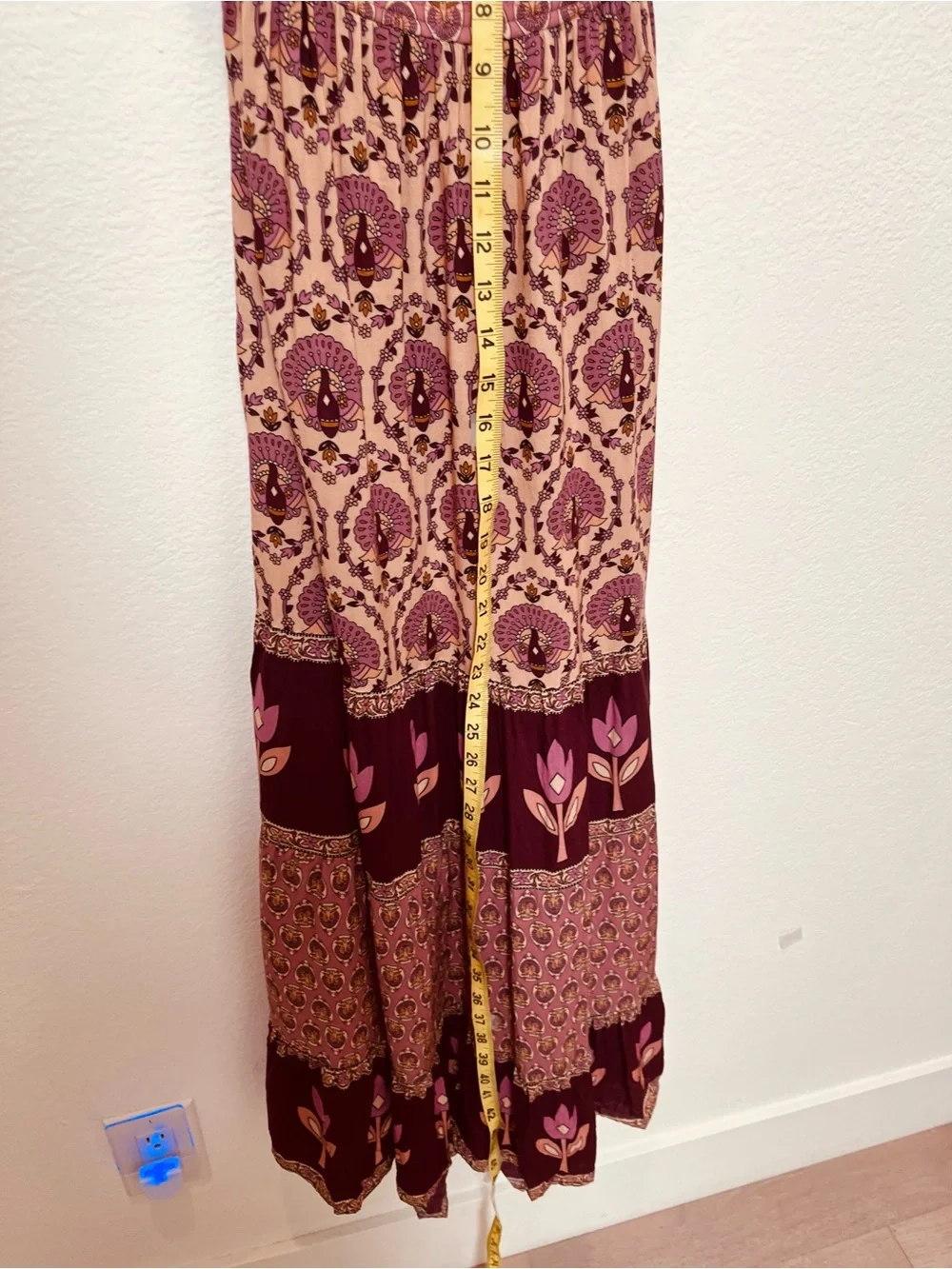 Spell Floral Boho/Gypsy Tiered Spaghetti Strap Maxi Dress - Pink Burgundy Cream - Picture 11 of 12
